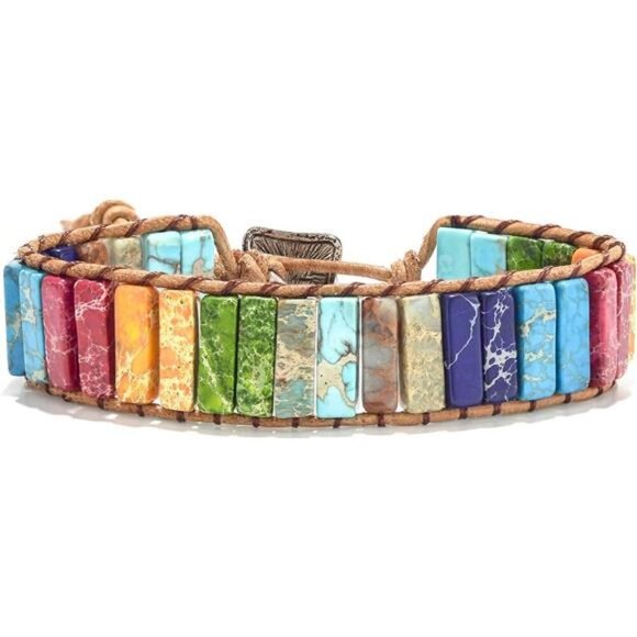 7 Chakra Bracelets for Women with Real Stones Leather Wrap Healing Bead Bracelet - Picture 4 of 7